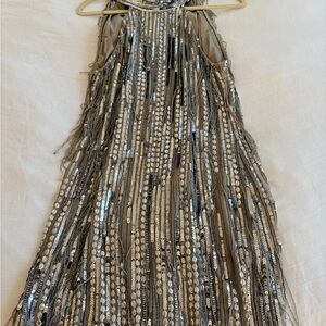 Silver Sequin Fringe Mini Dress